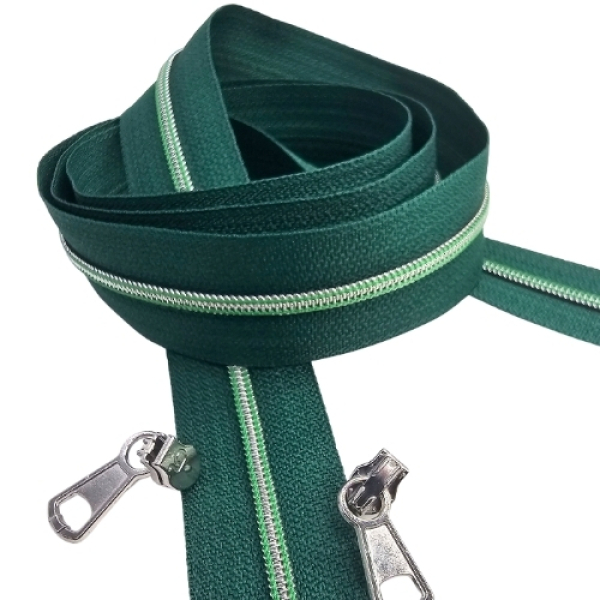 Feiner Reißverschluss Tartan Silber Apfelgrün